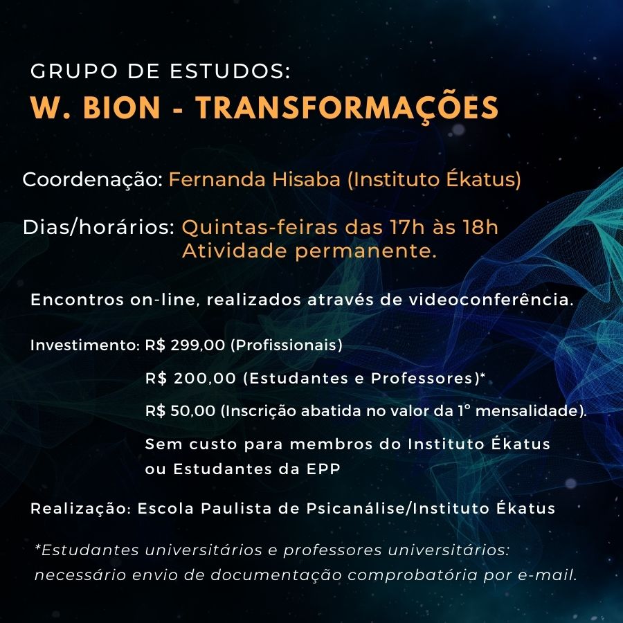 GRUPO TRANSFORMACOES_BANNER Grupos de Estudos de W. Bion - Transformações